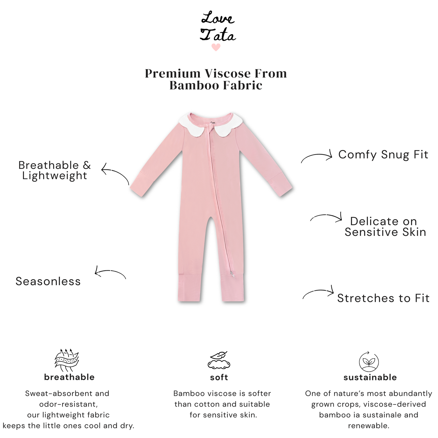Pink Scallop Collar Bamboo Pajama Onesie