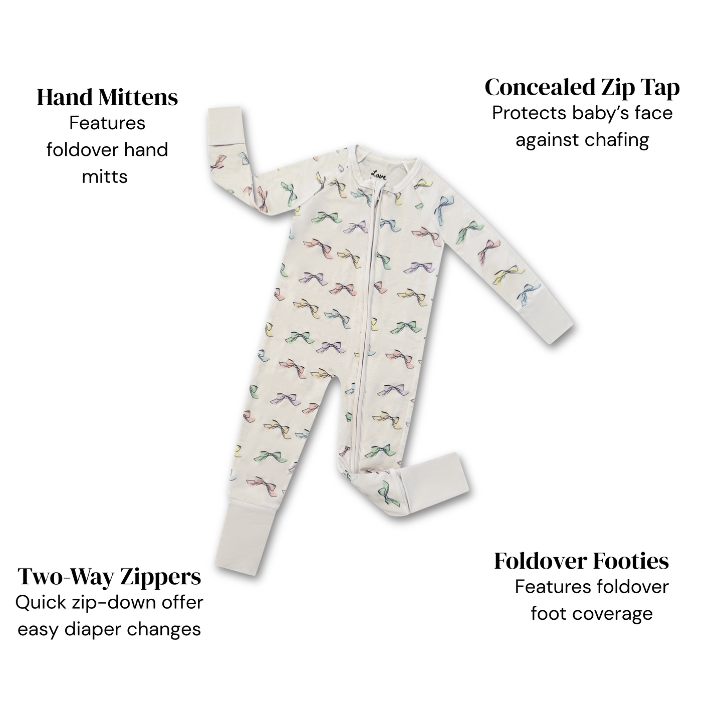 Pastel Bow Bamboo Pajama Onesie