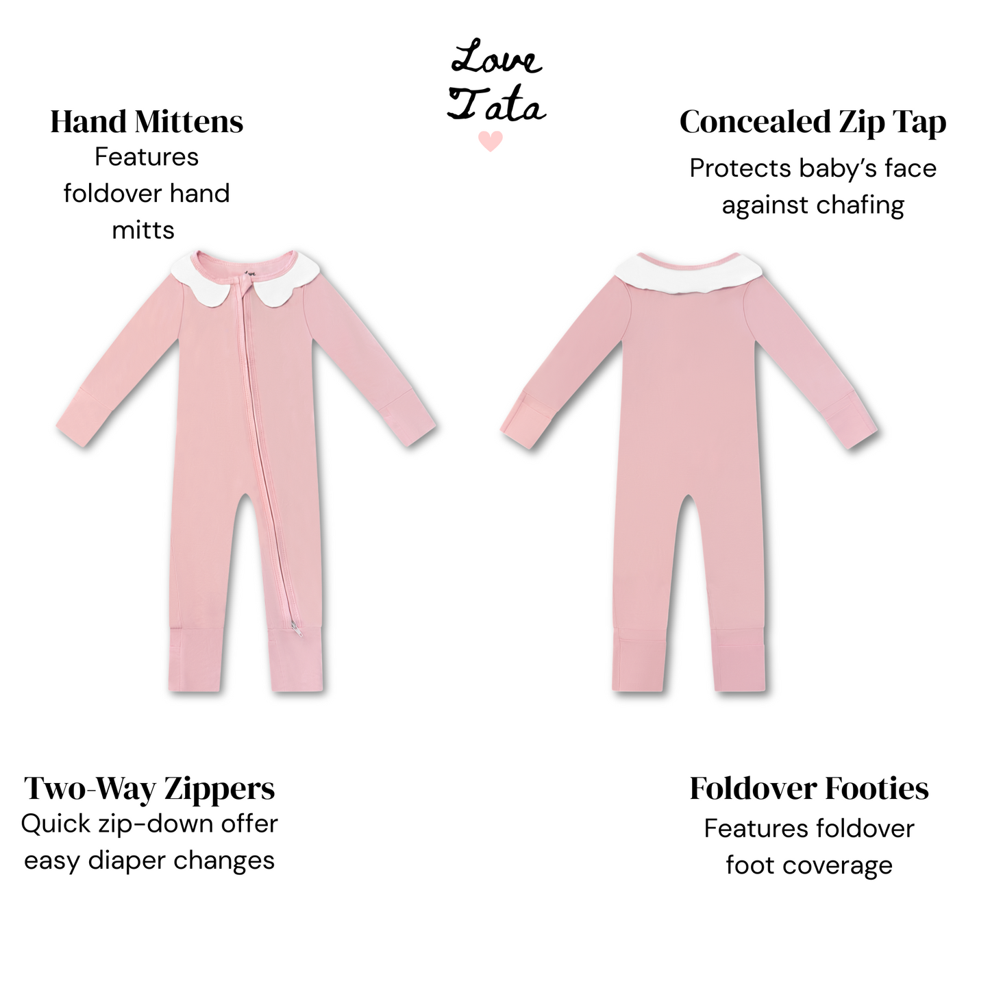 Pink Scallop Collar Bamboo Pajama Onesie