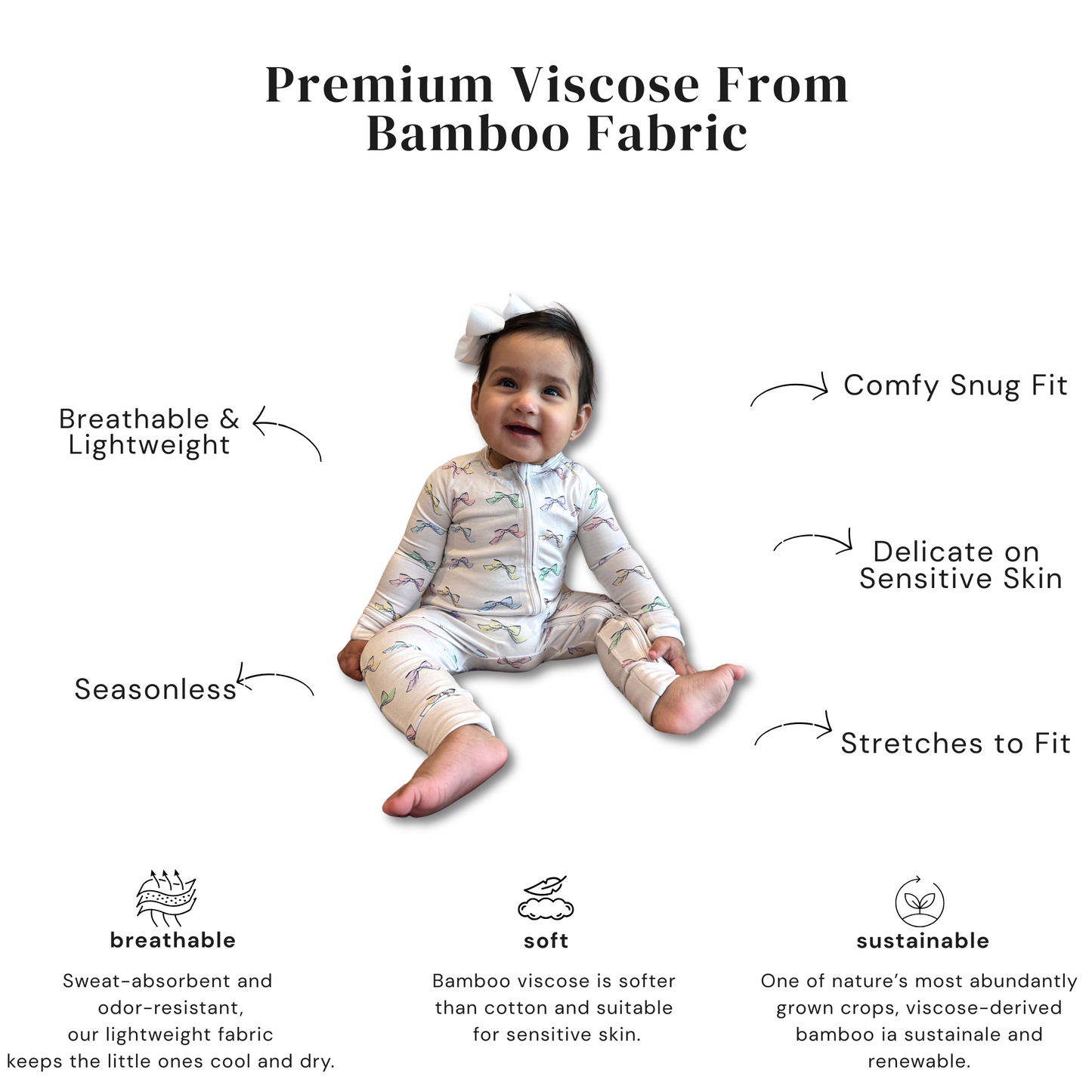 Pastel Bow Bamboo Pajama Onesie
