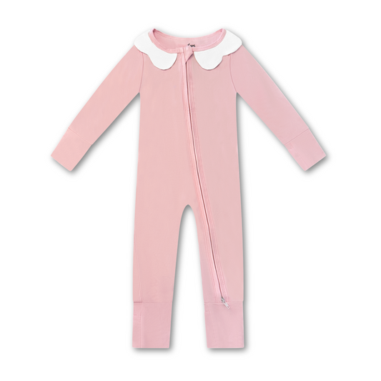 Pink Scallop Collar Bamboo Pajama Onesie