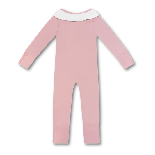Pink Scallop Collar Bamboo Pajama Onesie